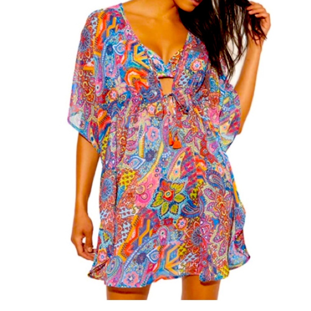 Bleu Rod Beattie Groovy Baby! Caftan Colorful Paisley Mosaic Swim Coverup
